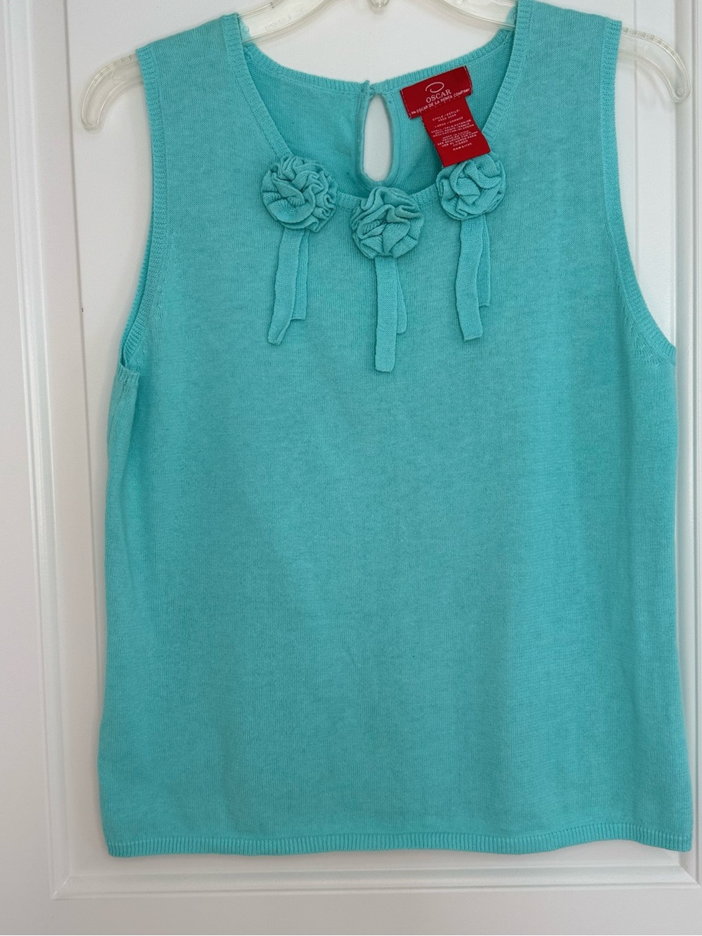 Oscar de La Renta Women's Knot Tank Top Size Large Cotton Mix Turquoise Blue